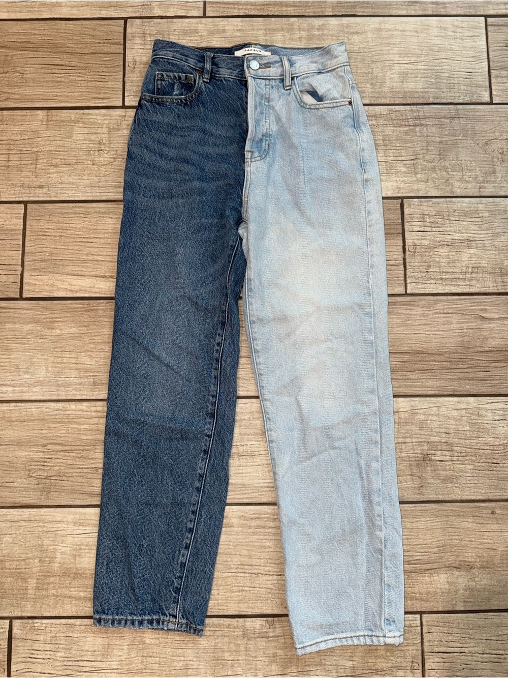 PacSun Colorblock Straight-Leg Jeans - Dark Blue & Light Blue